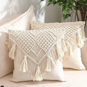 Tassel Macrame Throw Pillow Boho Indie Case Cushion Cover for Bed/Sofa/Patio